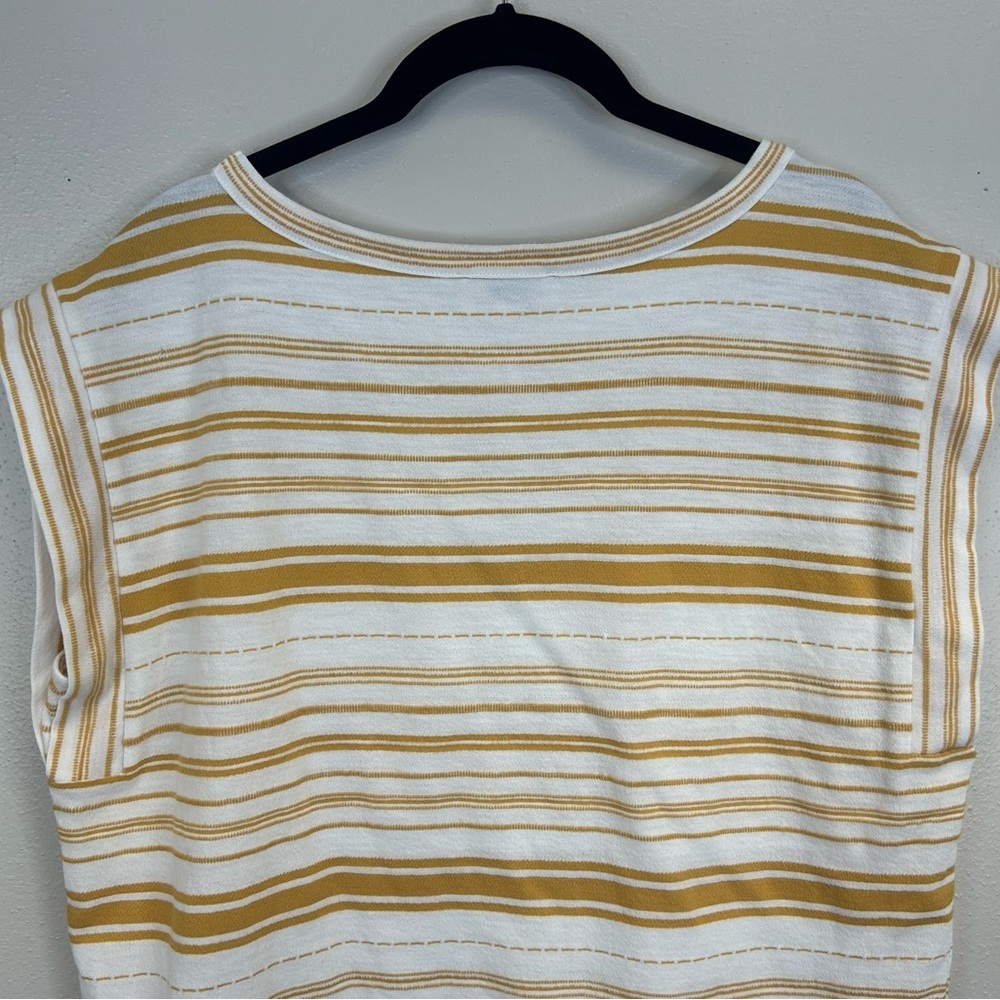 LOFT White Mustard Yellow Striped Boxy Tee Womens M Cotton Classic Preppy Travel - Picture 7 of 8